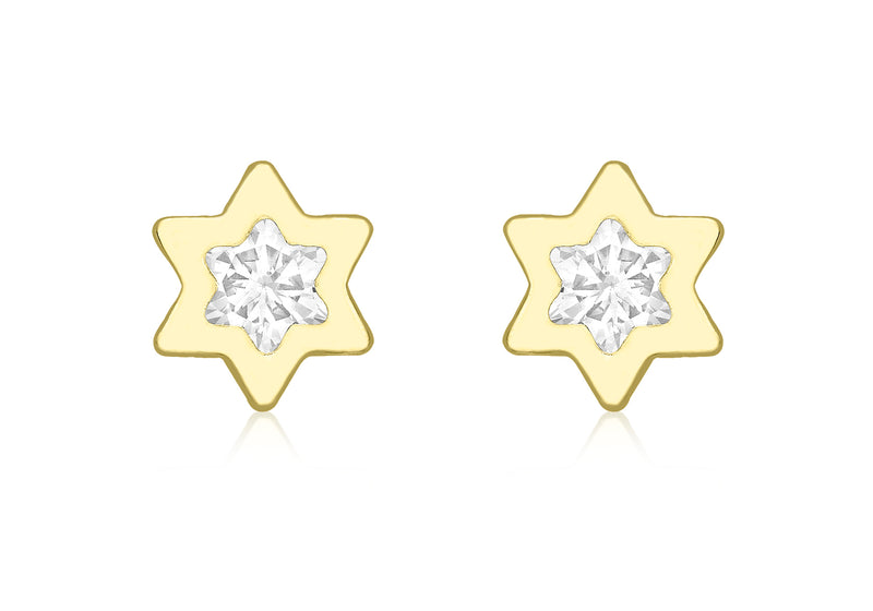 9ct Yellow Gold Zirconia  7mm x 7mm Star Stud Earrings