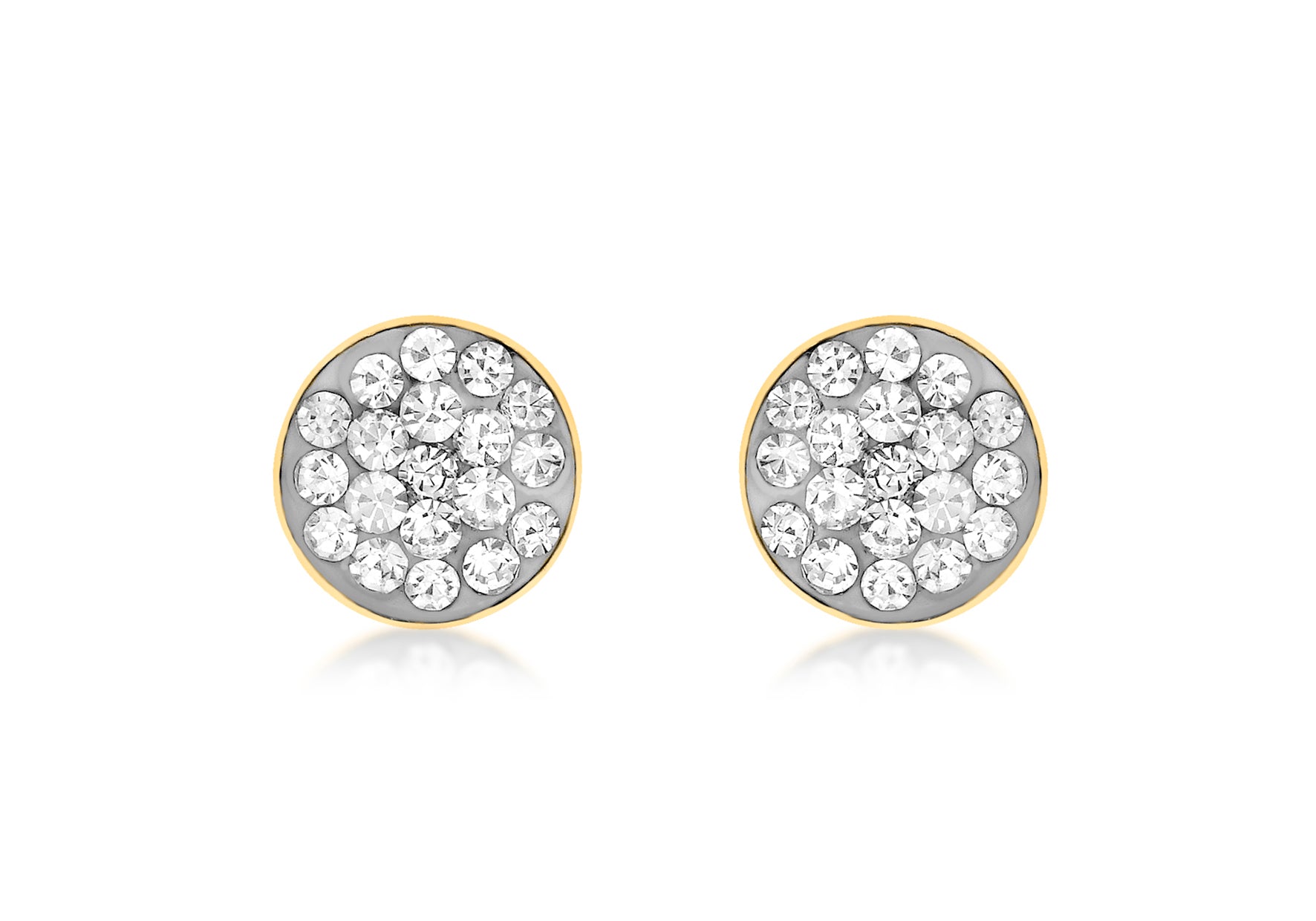 9ct Yellow Gold Pave Set Zirconia  6mm Disc Stud Earrings