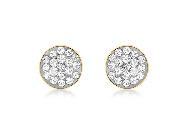 9ct Yellow Gold Pave Set Zirconia  6mm Disc Stud Earrings