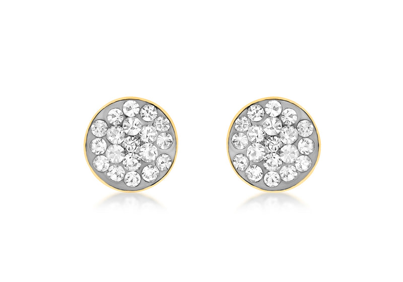 9ct Yellow Gold Pave Set Zirconia  6mm Disc Stud Earrings