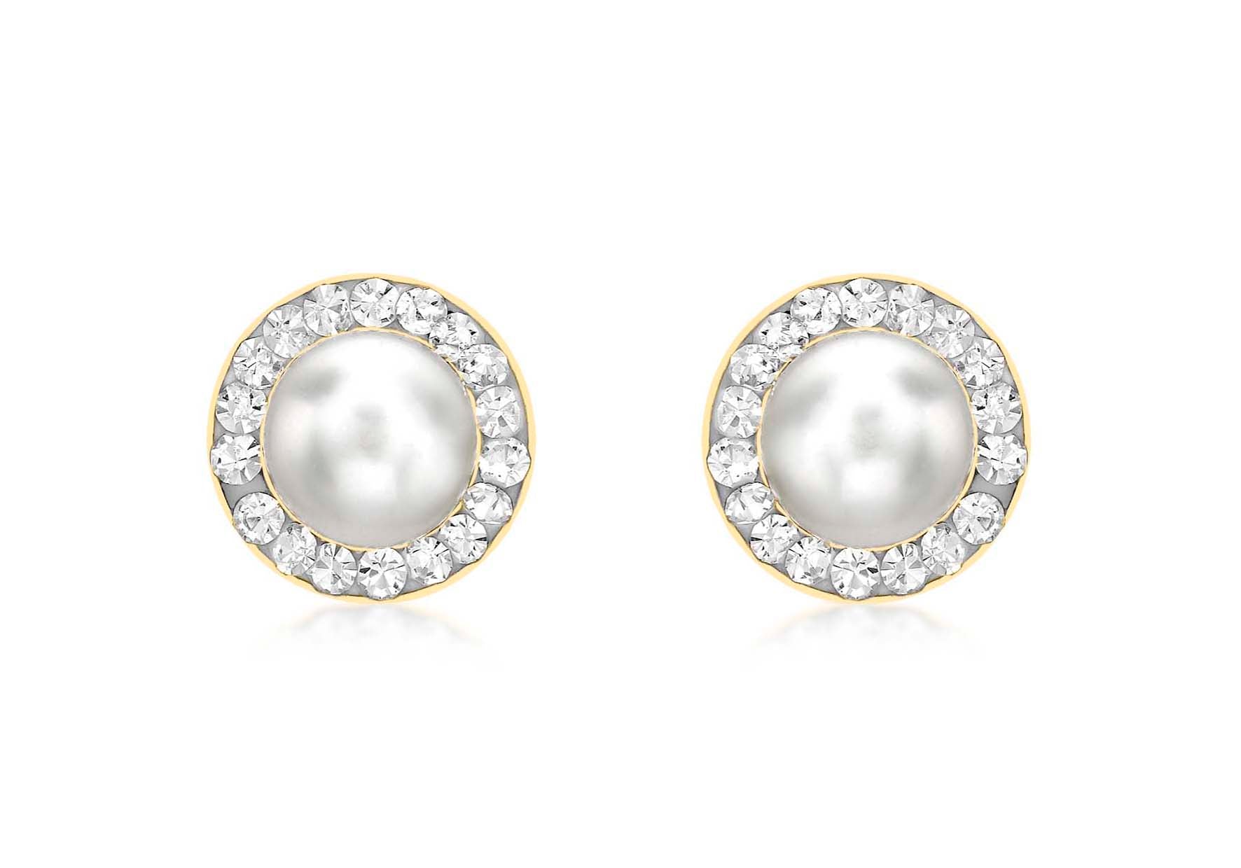 9ct Yellow Gold 8mm Pave Set Zirconia  and Pearl Stud Earrings