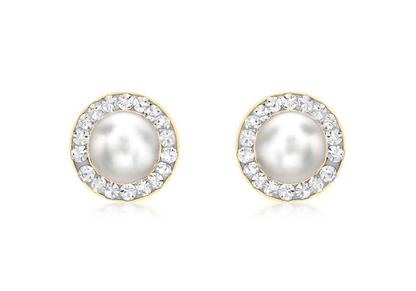 9ct Yellow Gold 8mm Pave Set Zirconia  and Pearl Stud Earrings