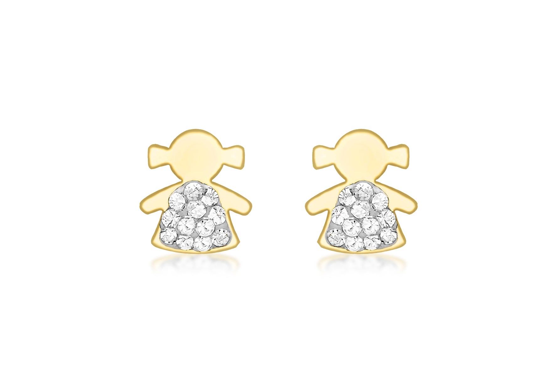 9ct Yellow Gold Pave Set Zirconia  Little Girl Stud Earrings