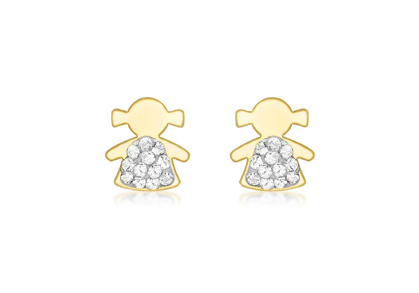 9ct Yellow Gold Pave Set Zirconia  Little Girl Stud Earrings