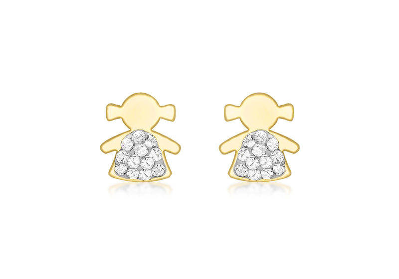 9ct Yellow Gold Pave Set Zirconia  Little Girl Stud Earrings