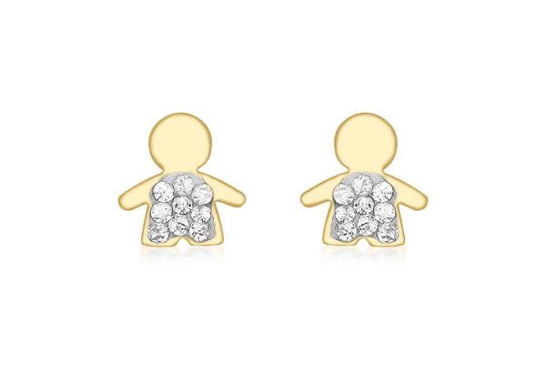 9ct Yellow Gold Pave Set Zirconia  Little Boy Stud Earrings
