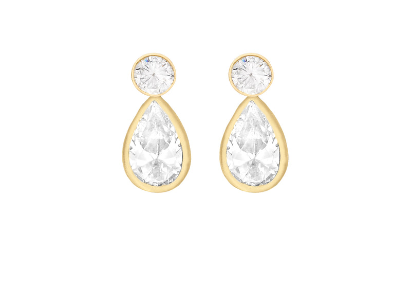 9ct Yellow Gold Round Zirconia & Teardrop Zirconia Stud Earrings