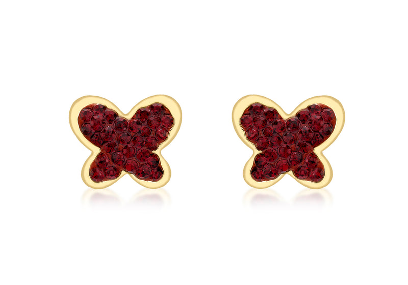 9ct Yellow Gold Pave Set Red Zirconia Butterfly Stud Earrings
