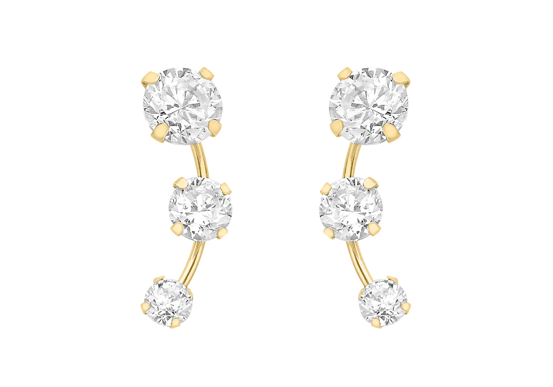 9ct Yellow Gold Triple Zirconia  Graduated urve Stud Earrings
