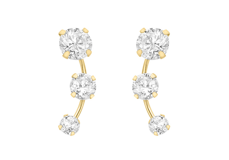 9ct Yellow Gold Triple Zirconia  Graduated urve Stud Earrings