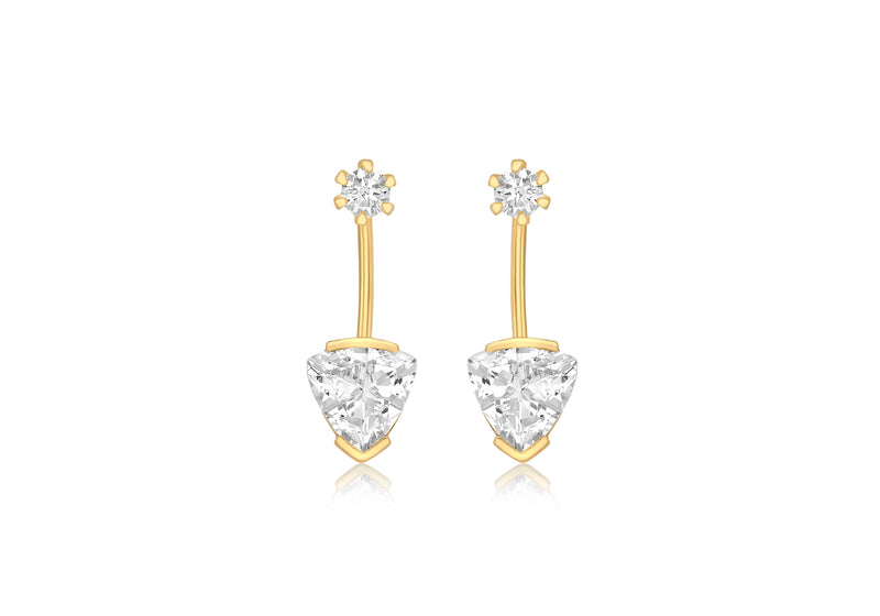 9ct Yellow Gold Round and Triangle Zirconia  Jack Earrings