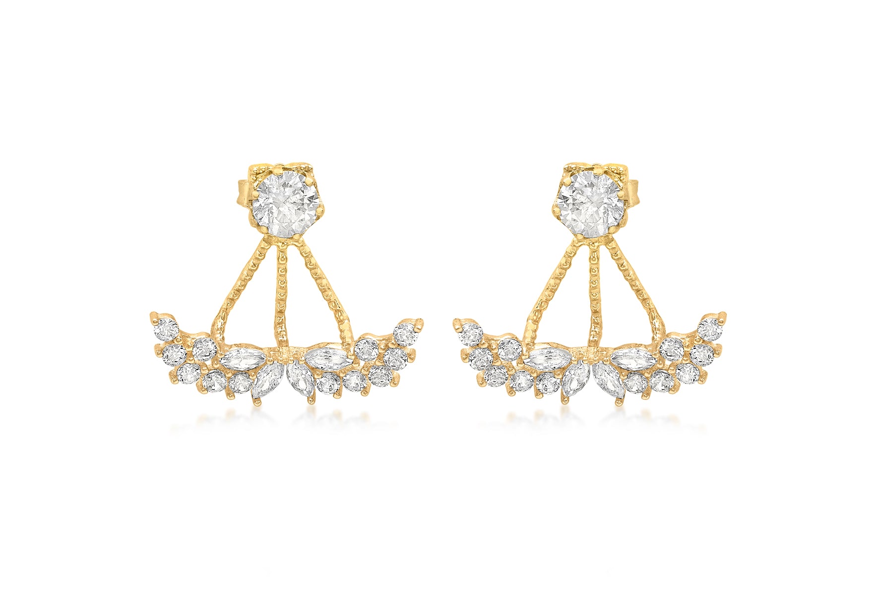 9ct Yellow Gold Ornate Zirconia  Fan Jack Earrings