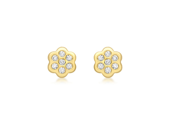 9ct Yellow Gold Crystal Flower Stud Earrings