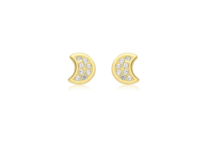 9ct Yellow Gold Zirconia  Moon Stud Earrings
