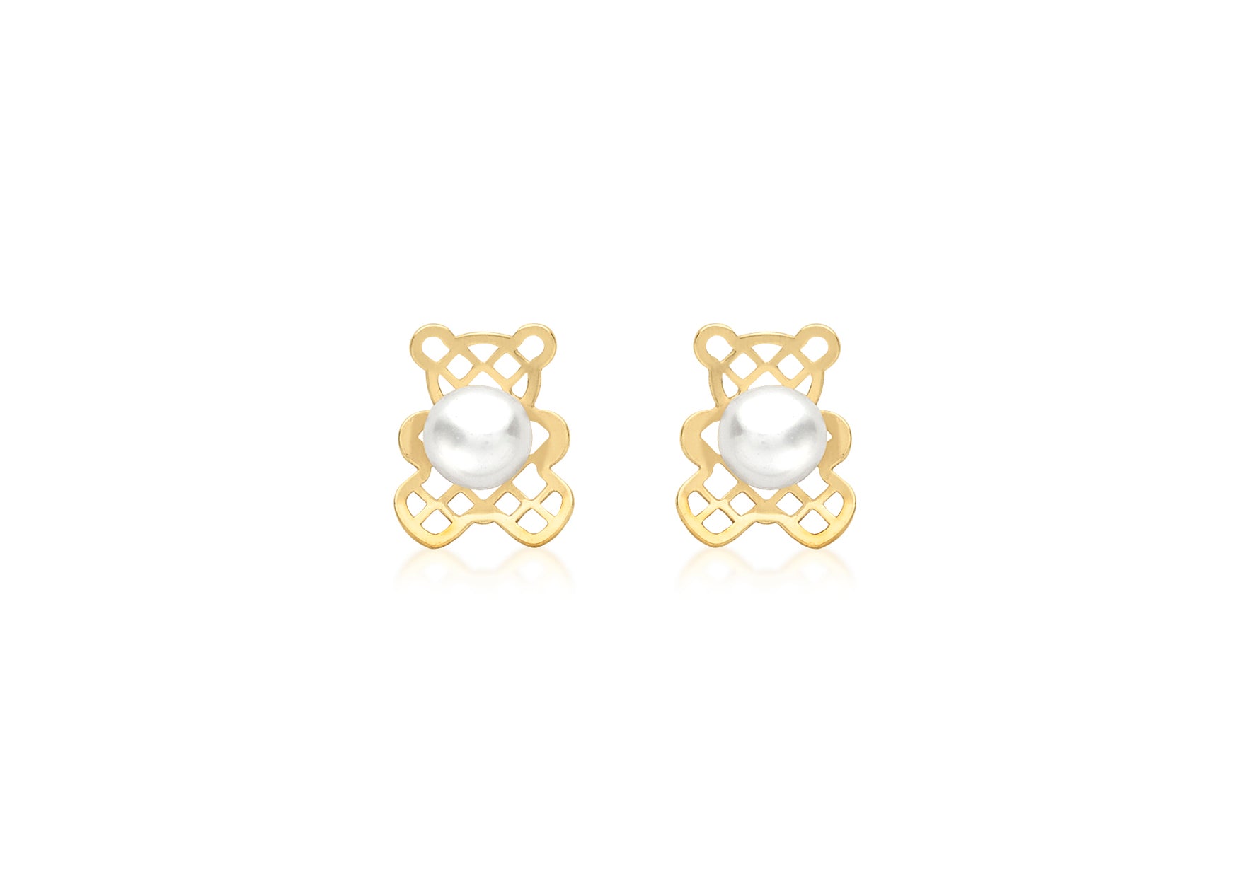 9ct Yellow Gold Fresh Water Pearl Teddy Stud Earrings