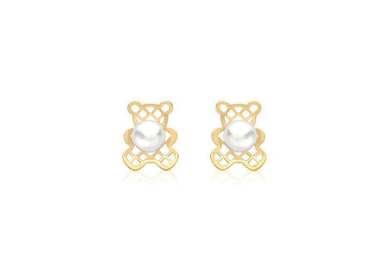 9ct Yellow Gold Fresh Water Pearl Teddy Stud Earrings