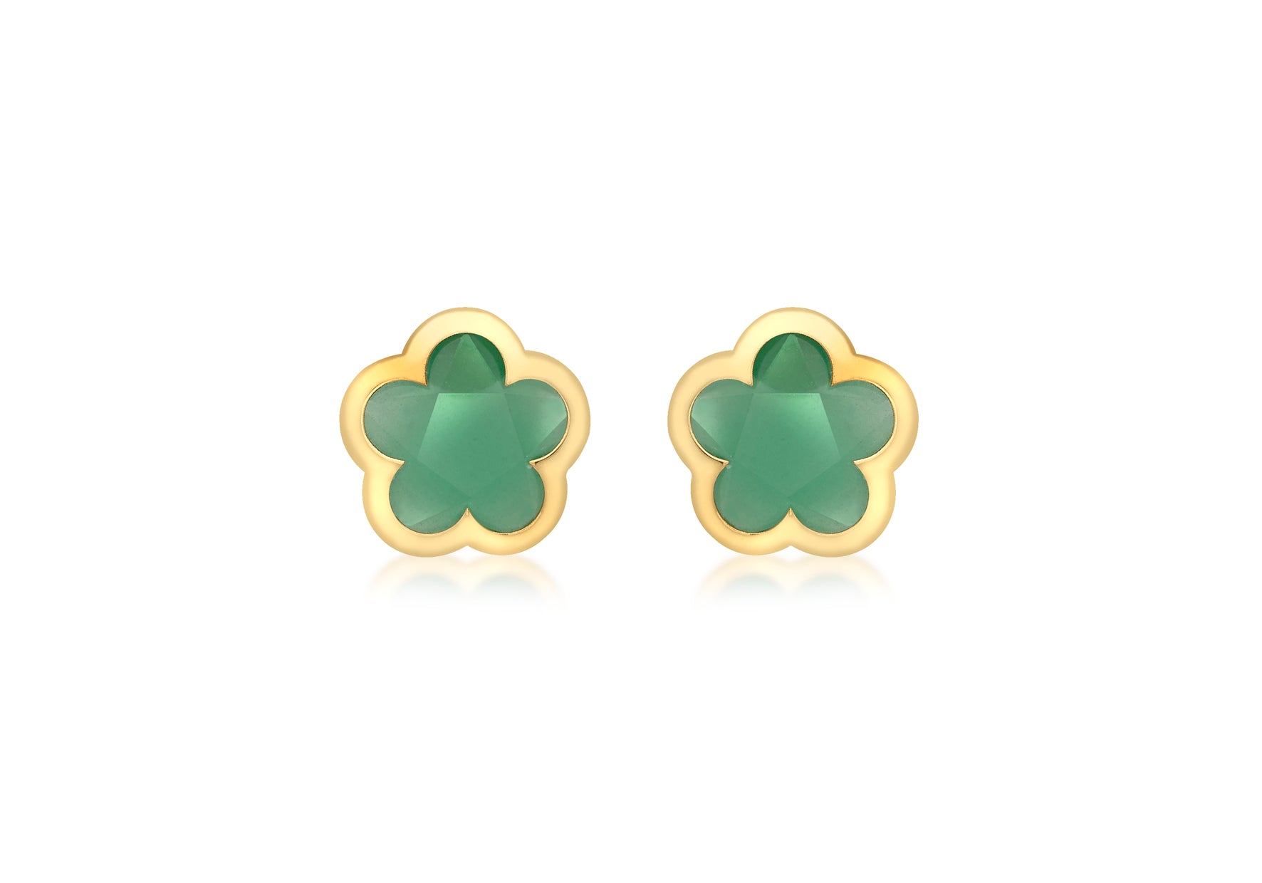 9ct Yellow Gold Green Crystal 12mm x 12mm Flower Stud Earrings