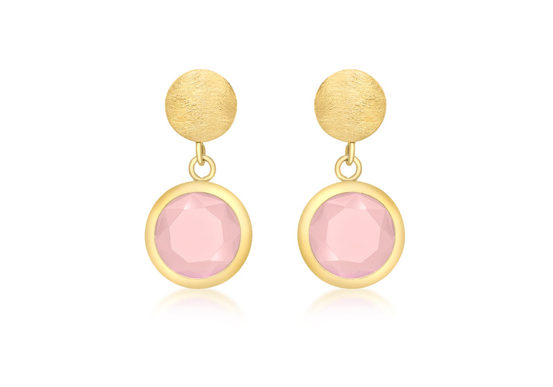 9ct Yellow Gold Round Pink Crystal Drop Earrings