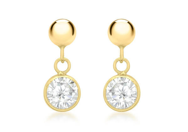 9ct Yellow Gold Zirconia  and Ball 5mm x 13mm Drop Earrings