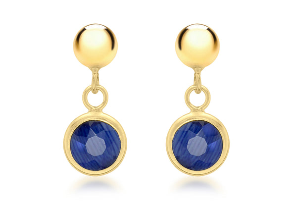 9ct Yellow Gold Blue Crystal and Ball 6mm x 13mm Drop Earrings