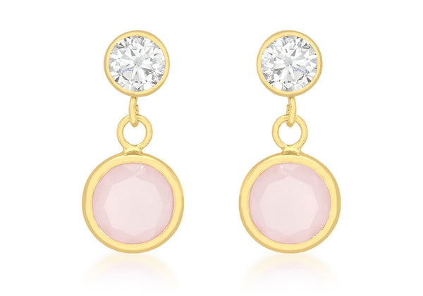 9ct Yellow Gold Zirconia  and Pink Crystal 7mm x 14mm Drop Earrings