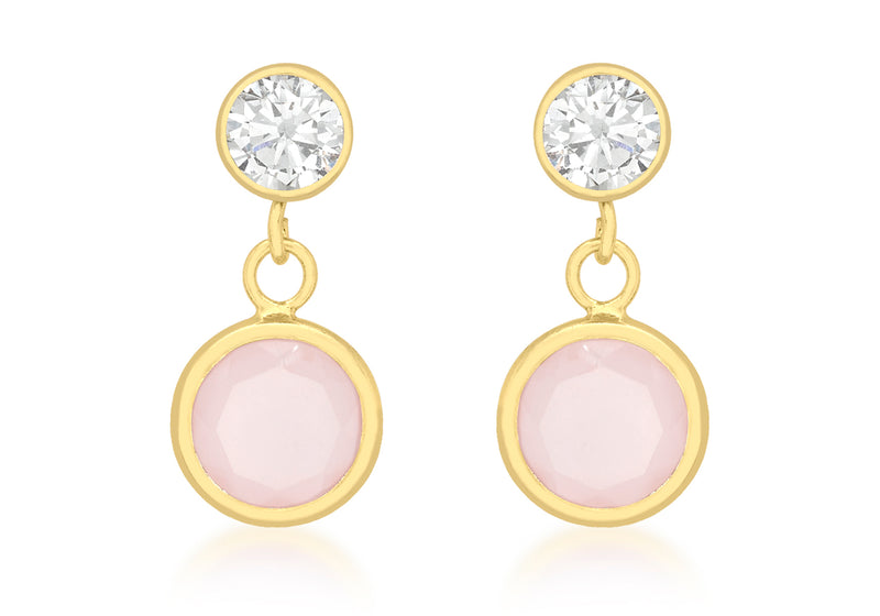 9ct Yellow Gold Zirconia  and Pink Crystal 7mm x 14mm Drop Earrings