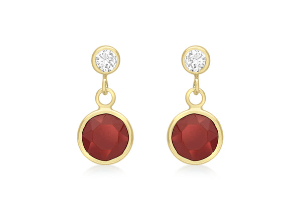 9ct Yellow Gold Red Crystal and Zirconia  Drop Earrings