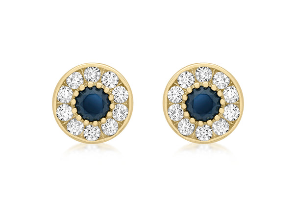 9ct Yellow Gold White and Blue Zirconia  9mm Stud Earrings