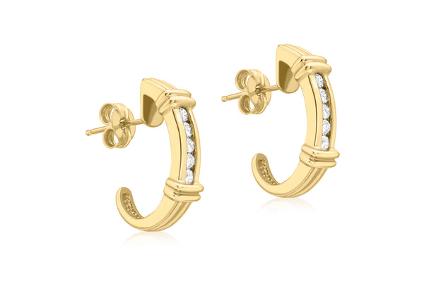 9ct Yellow Gold 0.25t Diamond Channel Set Half-Band Earrings