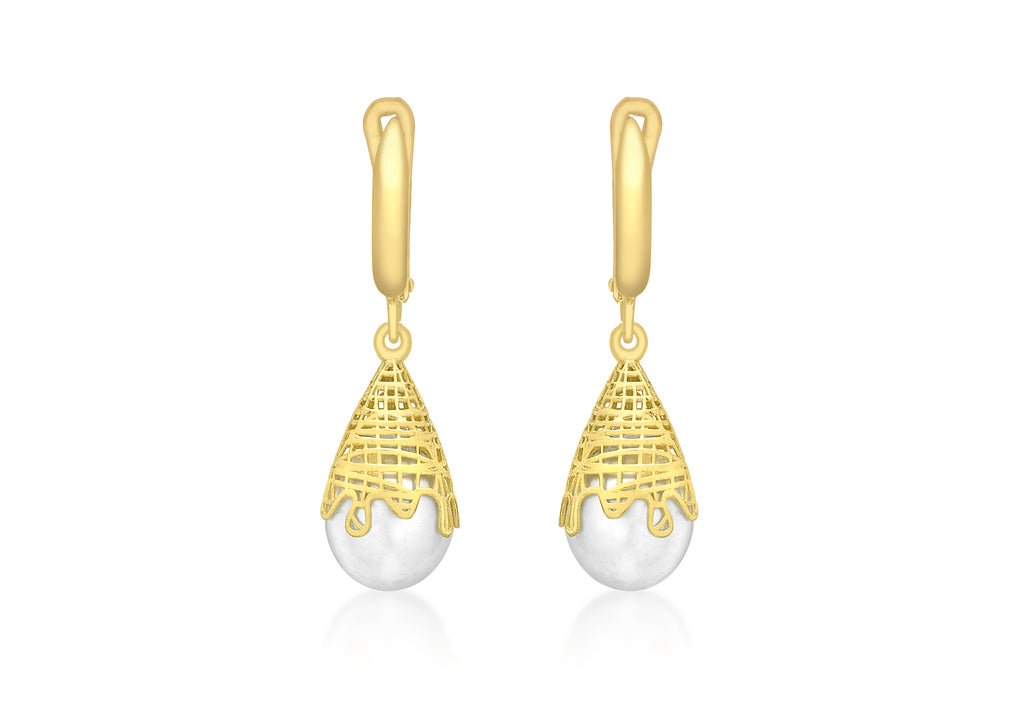 9ct Yellow Gold Fresh Water Pearl one Drop Earrings
