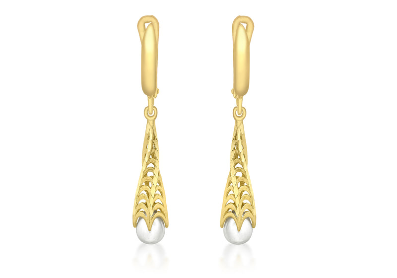 9ct Yellow Gold Twisted Fresh Water Pearl Twisted Cone Earrings 
