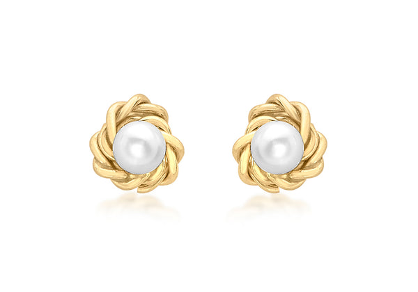 9ct Yellow Gold 5mm Knot and Pearl Stud Earrings