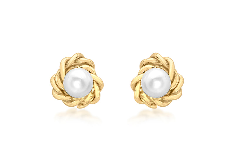 9ct Yellow Gold 5mm Knot and Pearl Stud Earrings