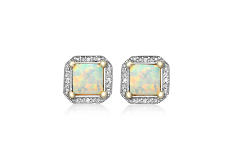 9ct Yellow Gold 0.02ct Diamond and Opal Halo Stud Earrings