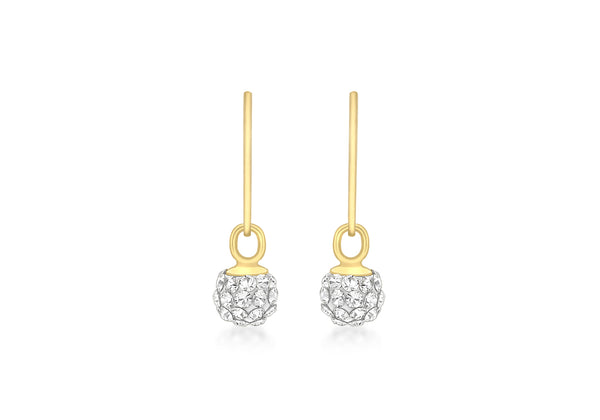 9ct Yellow Gold Crystal 5mm Ball Drop Earrings