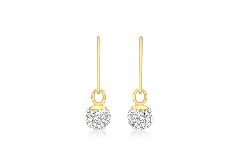 9ct Yellow Gold Crystal 5mm Ball Drop Earrings