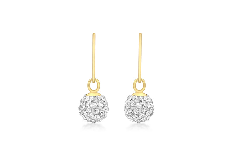 9ct Yellow Gold Crystal 7mm Ball Drop Earrings