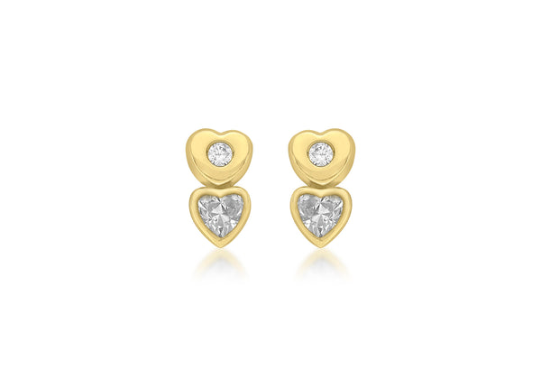 9ct Yellow Gold Zirconia  Double-Heart Stud Earrings