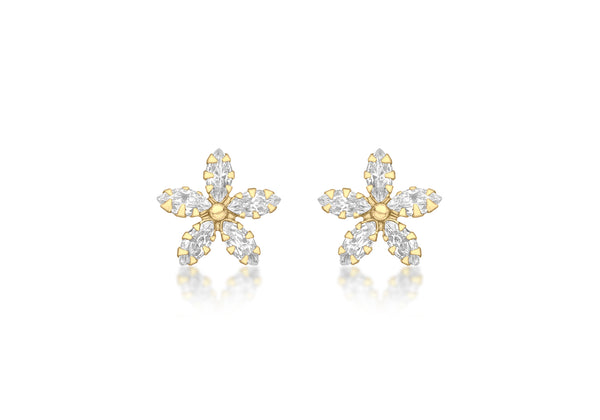 9ct Yellow Gold Marquise Zirconia  10.5mm x 10.5mm Flower Stud Earrings