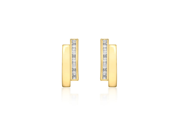 9ct Yellow Gold Double Bar Zirconia  Stud Earrings
