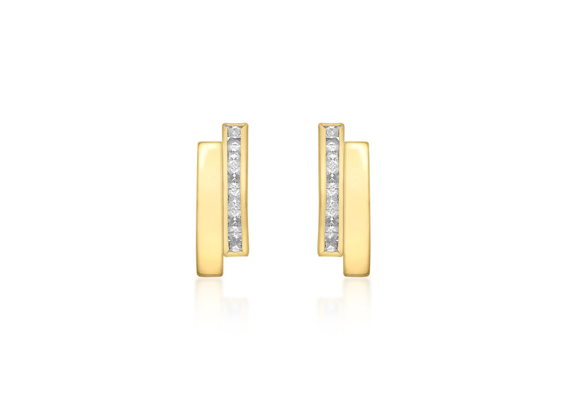 9ct Yellow Gold Double Bar Zirconia  Stud Earrings