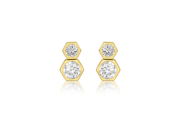 9ct Yellow Gold Zirconia  Double Hexagon Stud Earrings