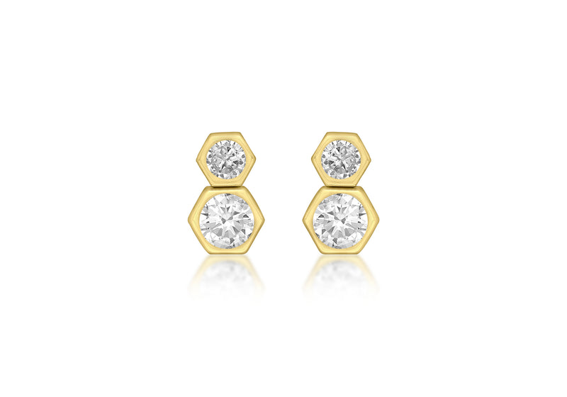 9ct Yellow Gold Zirconia  Double Hexagon Stud Earrings