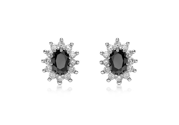 9ct Yellow Gold Black Sapphire and Zirconia Stud Earrings