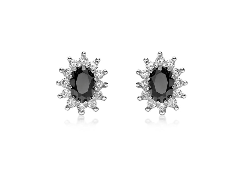 9ct Yellow Gold Black Sapphire and Zirconia Stud Earrings