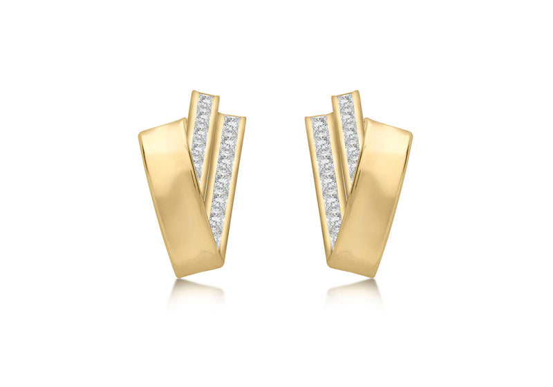 9ct Yellow Gold Zirconia  Triple Crossover Bars Stud Earrings