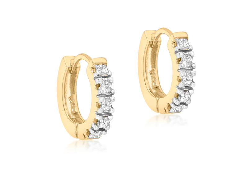 9ct Yellow Gold 0.50ct Diamond Princess Cut 15mm Hoop Earrings
