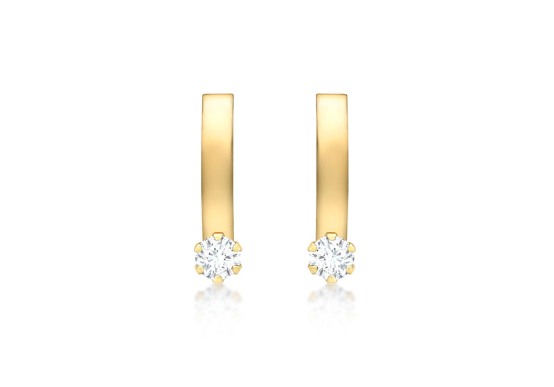9ct Yellow Gold 3mm Zirconia  2mm urve Bar Earrings