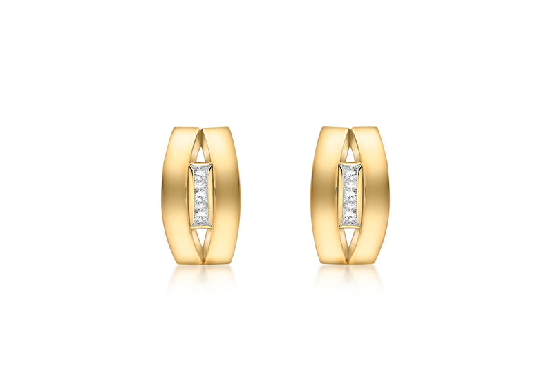 9ct Yellow Gold Zirconia  5.9mm x 10.3mm Double-Band Stud Earrings
