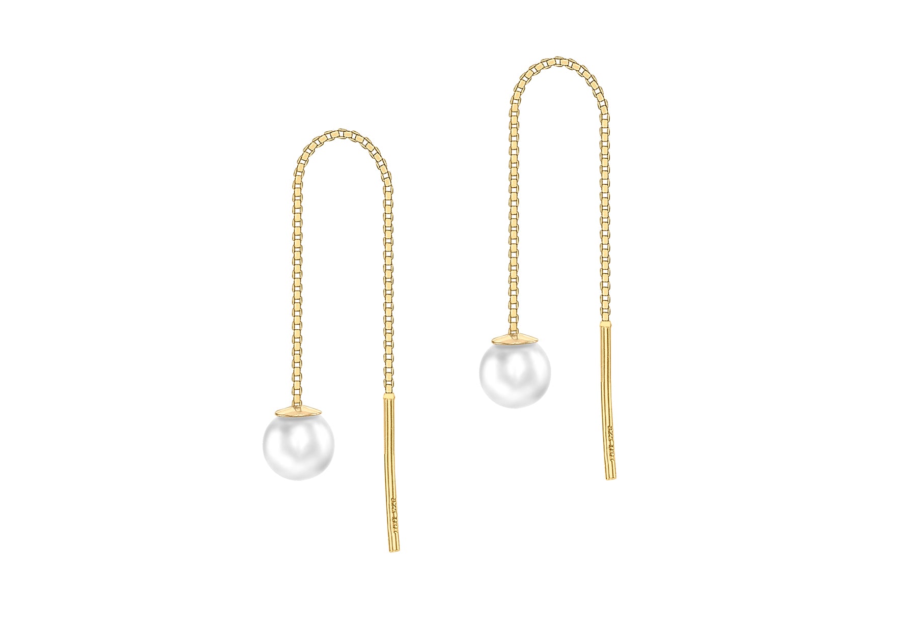 9ct Yellow Gold Fresh Water Pearl Pull Through Chain Earrings